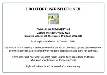  - Annual Parish Meeting - Thursday 9th May 7pm